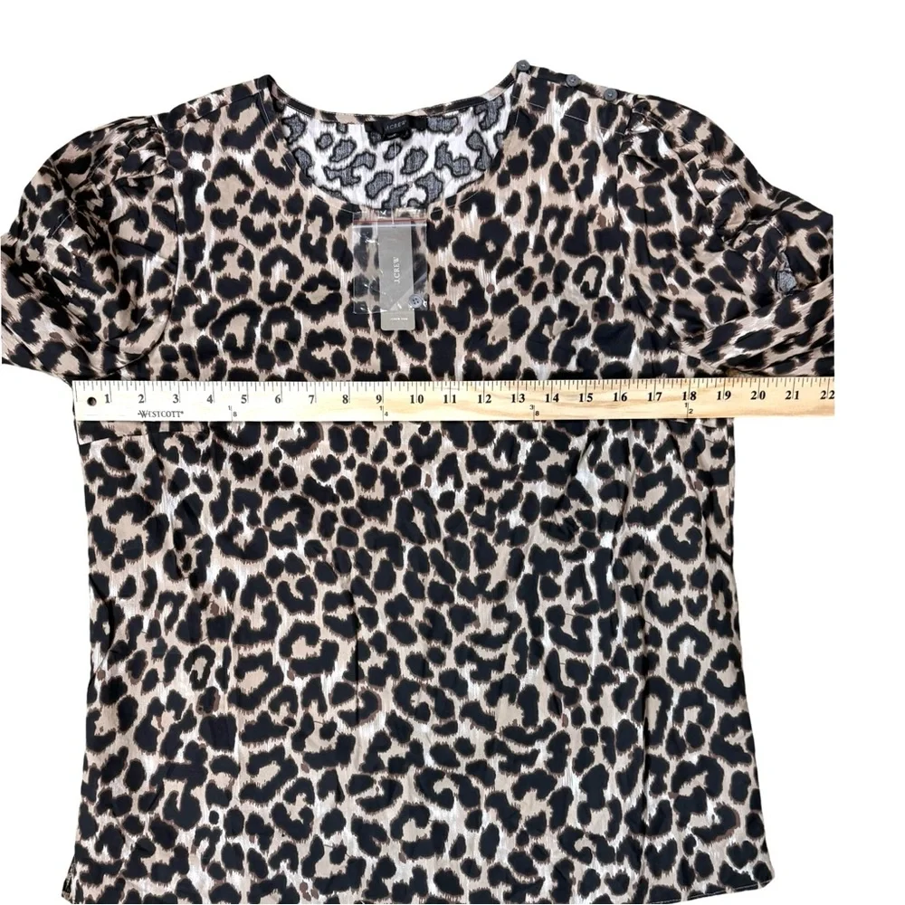 J. Crew Women's Leopard Print Long Ruffle Puff Sleeves Blouse Relaxed Fit NWT - Picture 5 of 9